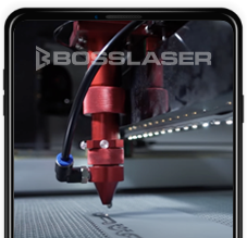 An smart phone screen with a boss laser image and the boss laser logo overlaid on top.